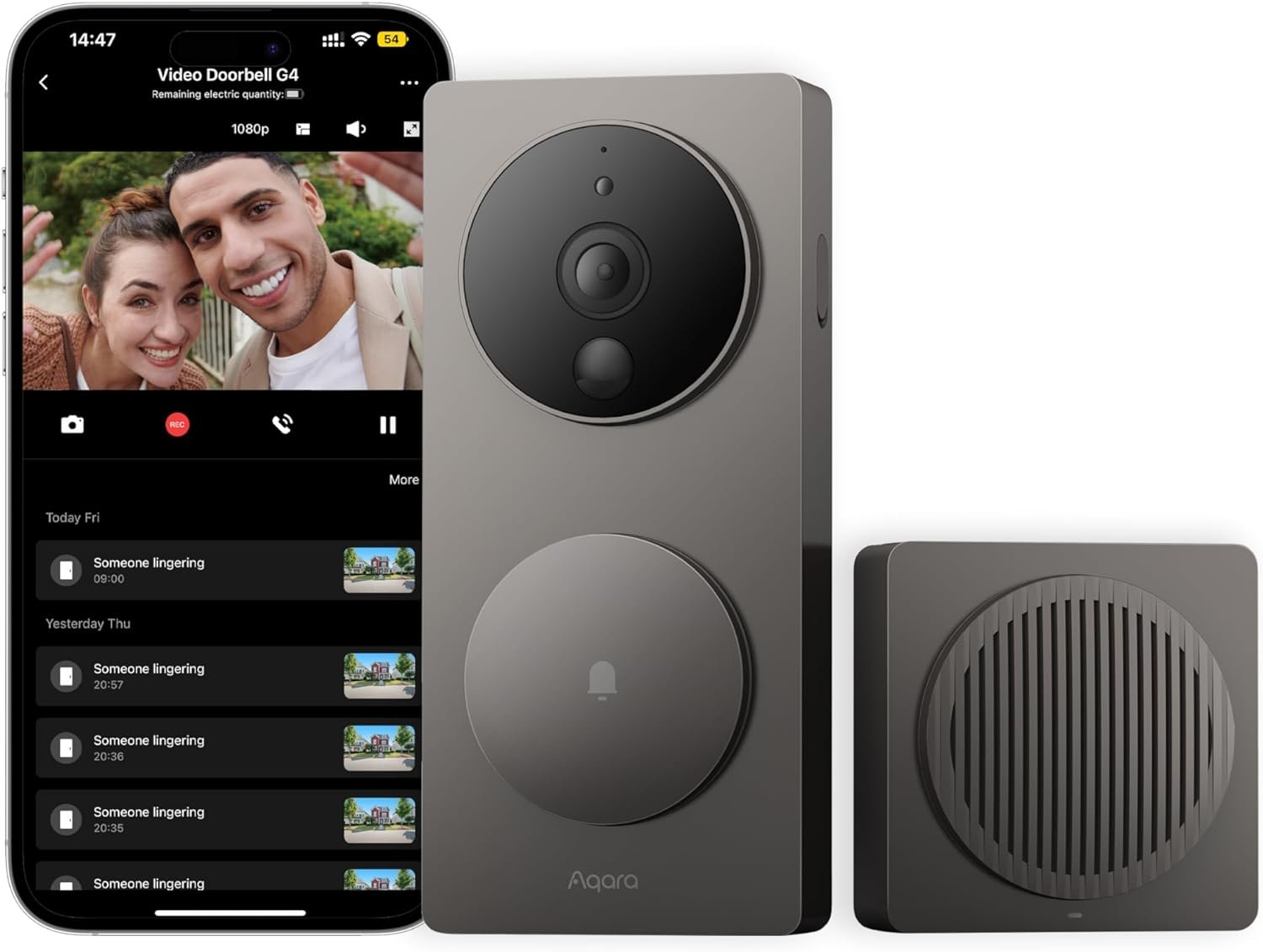 Aqara G4 Smart Video Doorbell (Includes Bell), 1080P FHD HomeKit Secure Camera, Local Face Recognition and Automations, Supports Alexa, Apple Home, Google, Grey