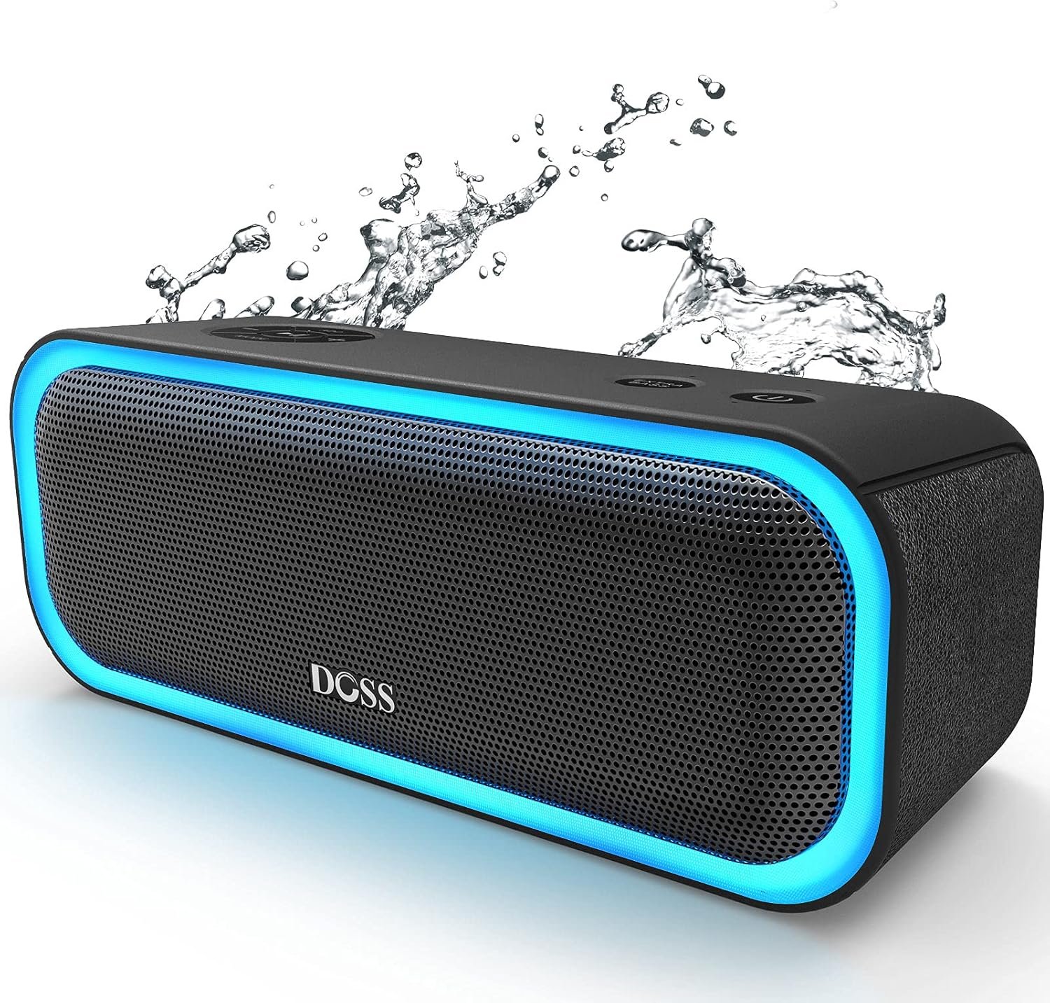 DOSS SoundBox Pro Bluetooth Speaker, 20 W Stereo Sound, Extra Bass, IPX6 Waterproof, 20 Hours Battery, Colourful Light, Bluetooth Box for Outdoors, Beach, Home, Garden, Black