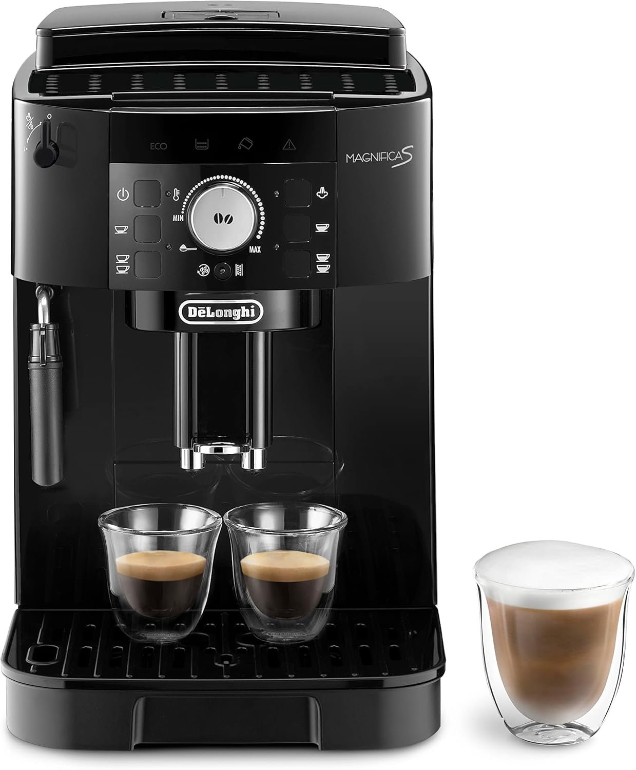 De'Longhi Magnifica S ECAM11.112.B, Fully Automatic Coffee Machine with Milk Frothing Nozzle for Cappuccinos, with Espresso Direct Selection Buttons and Rotary Control, 2 Cup Function