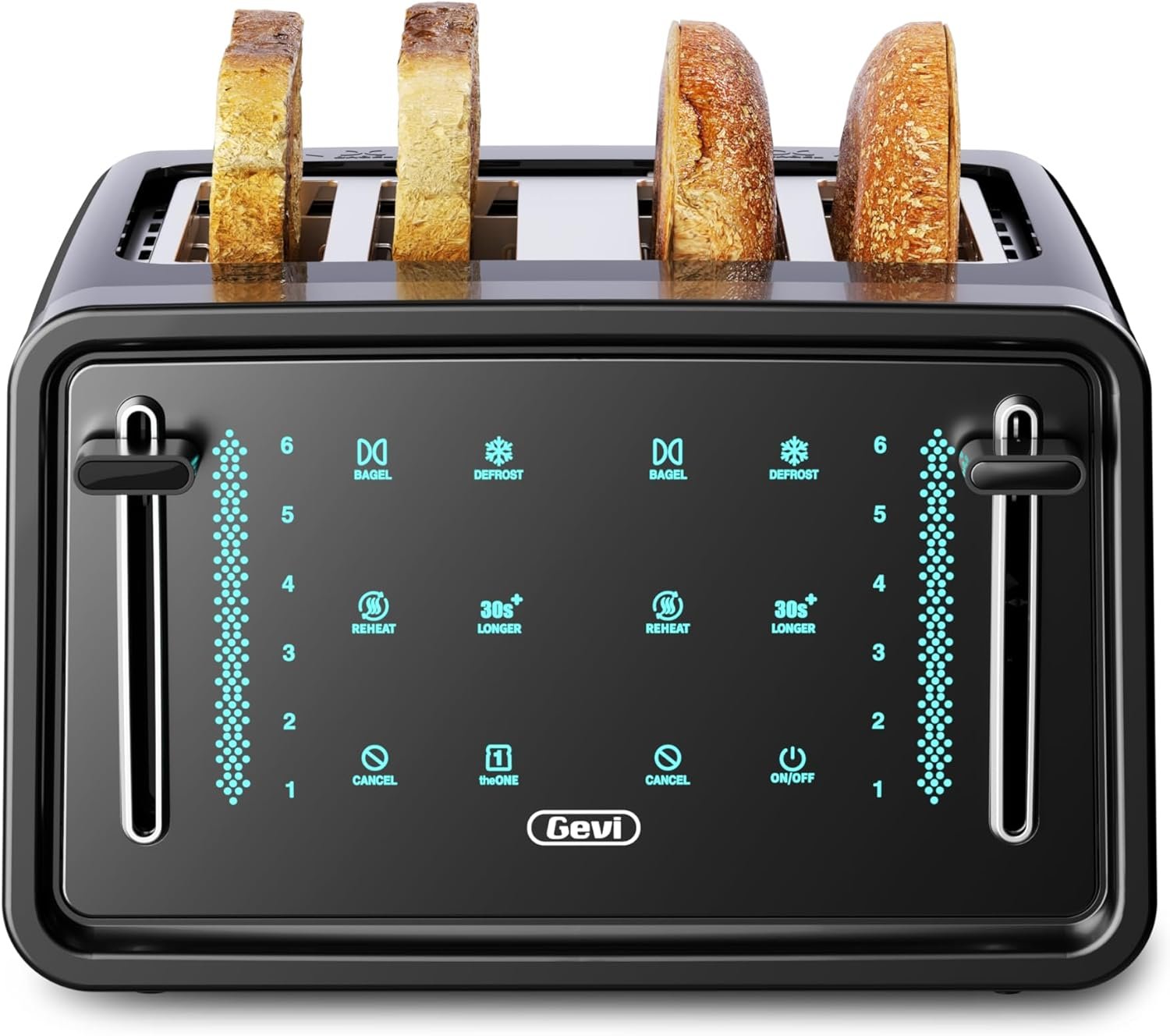 Gevi Toaster 4 Slice,Led Display Touchscreen Bagel Toaster with Dual Control Panels of Bagel/Reheat/Defrost/Cancel/Toasting One Slice/Longer Function