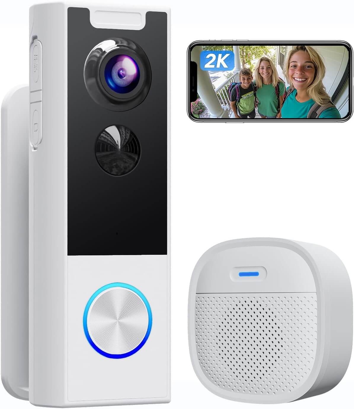 XTU Wireless Video Doorbell No Subscription-2K HD Security Doorbell Camera-Local/Cloud Storage with Multi-angle Bracket, Works with Alexa and Google