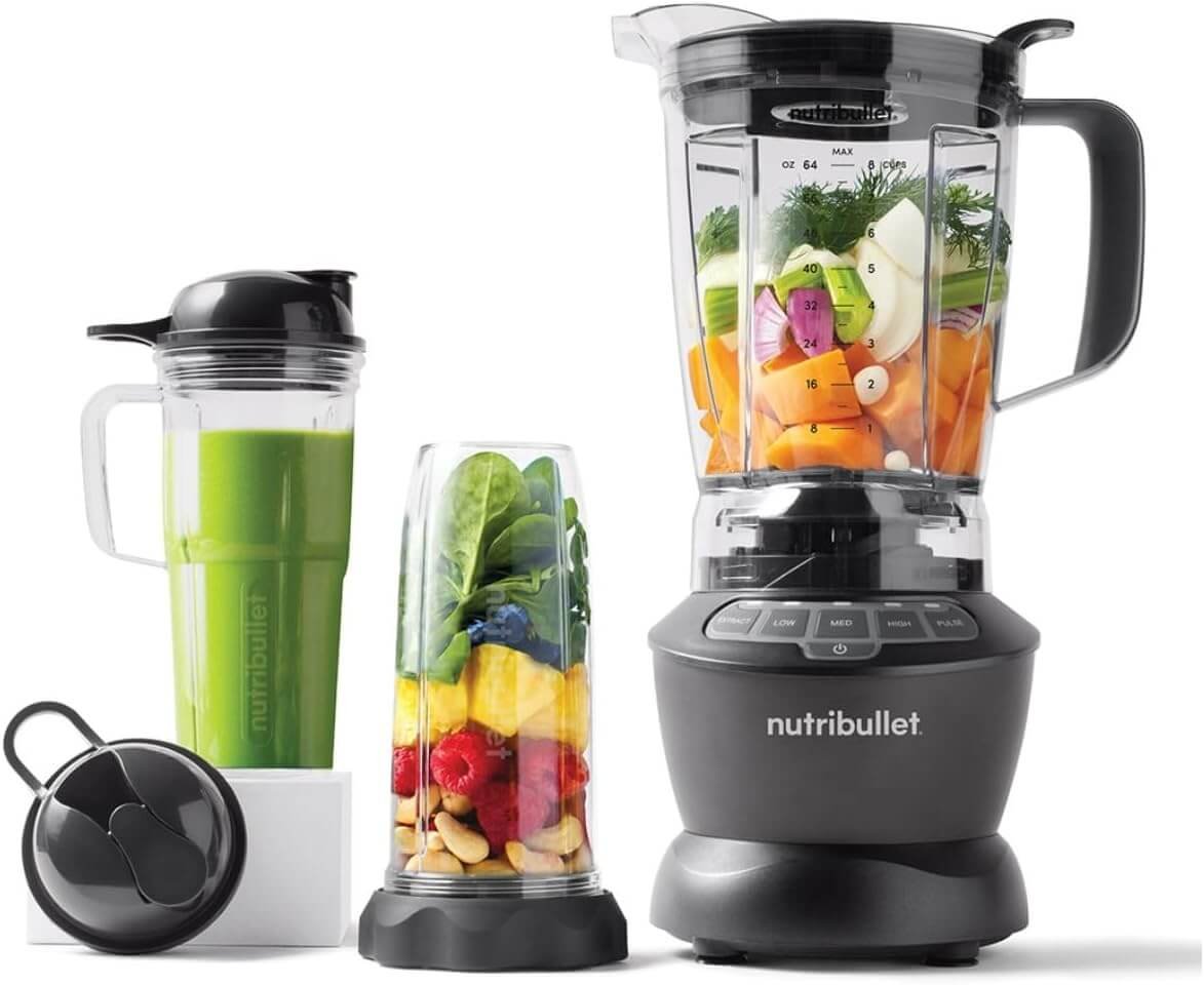 nutribullet Hot & Cold Blender Combo - Charcoal Grey - 3 Pre-Programmed Smart Cycles & 2 Pulse & Extract Functions - Blend Fruit, Ice & Nuts - 1.8L Capacity - 1200W Base with 3 Cups & 2 Flip-Top Lids