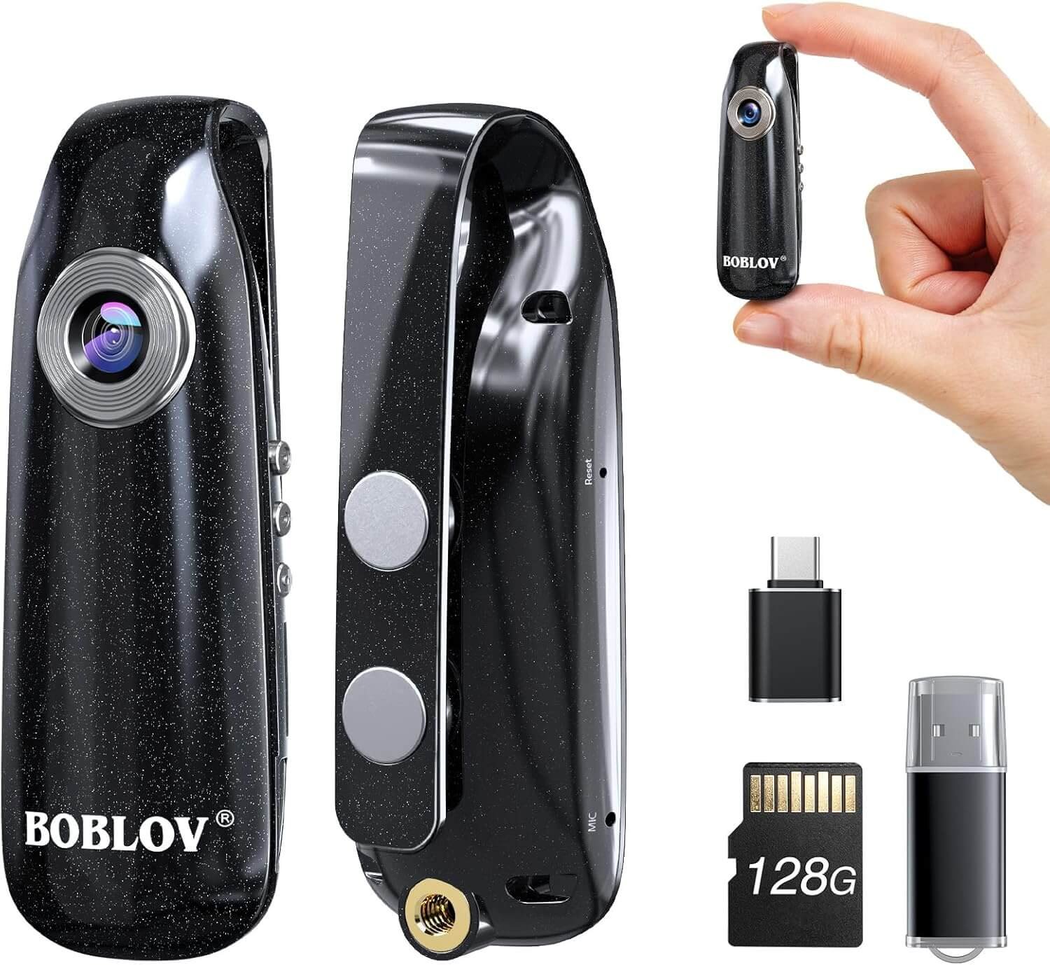 BOBLOV 007 128GB Small Body Cameras, Easy-User-Friendly, Portable Pocket Tiny Body Cams with Back Clip,1080P Mini Camera Bodycams, Loop Recording for Bike/Pet/Home/Proof (128GB)
