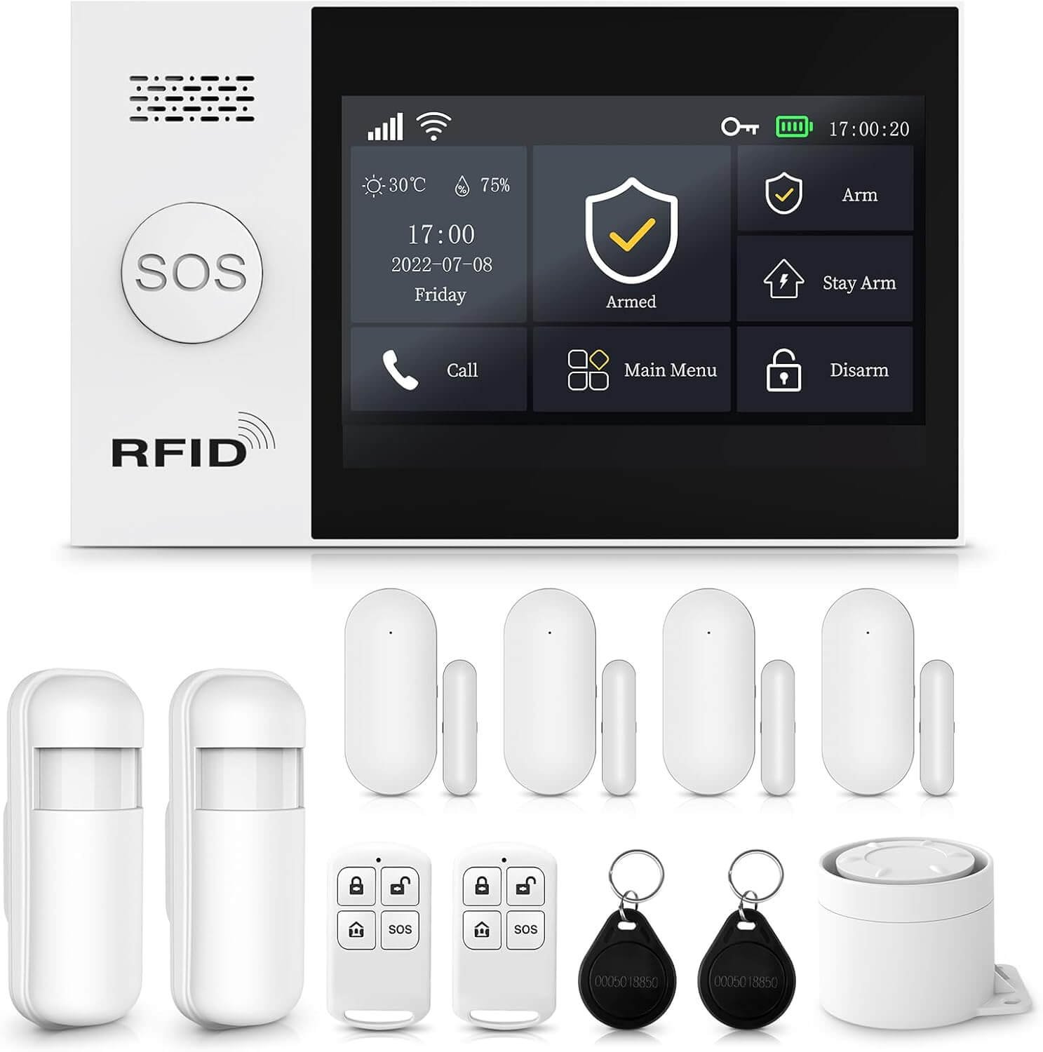 XNY 12-Piece-Kit Full Touch Screen Wireless Smart Home Alarm System, DIY 4G and WiFi Burglar Alarm System for Home Security with APP Alert, Motion Detector, Door Window Sensor, Remote Control, Siren