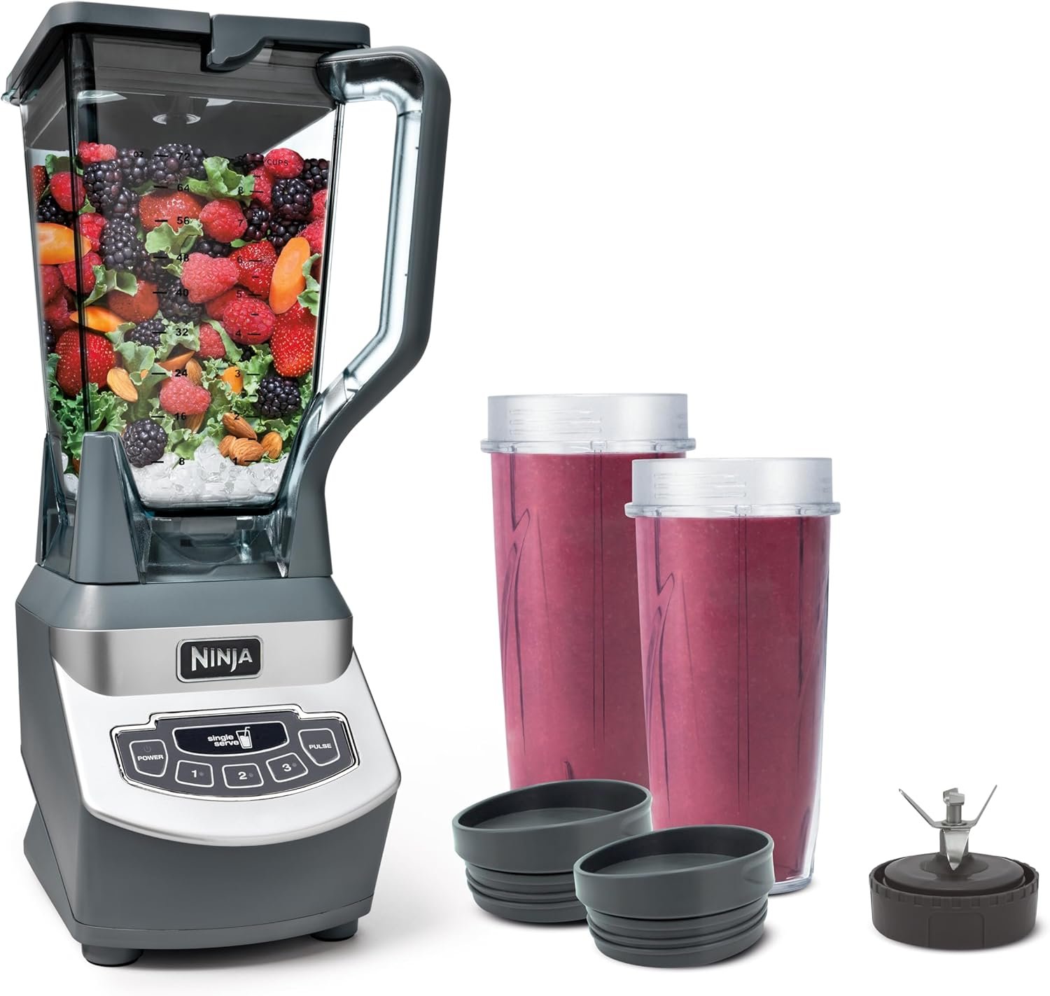 Ninja BL660 Professional Compact Smoothie & Food Processing Blender, 1100-Watts, 3 Functions -for Frozen Drinks, Smoothies, Sauces, & More, 72-oz.* Pitcher, (2) 16-oz. To-Go Cups & Spout Lids
