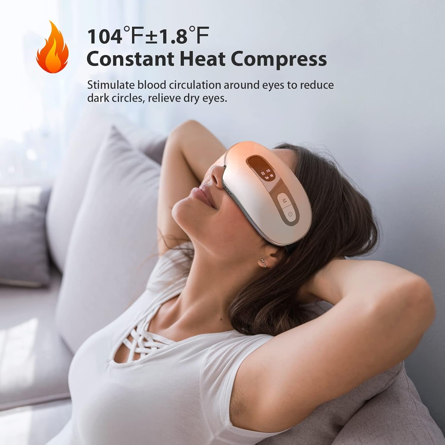 Eye Massager with Heat and Cooling for Migraines, Dry Eyes, Dark Circles, Rechargeable Bluetooth Music Cold Heated Eye Massager Improve Sleeping