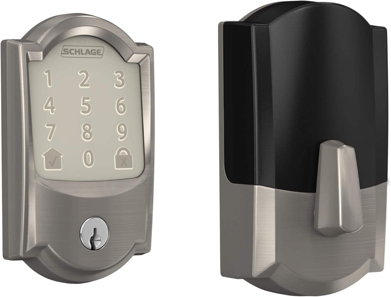 Schlage Encode Smart WiFi Deadbolt Lock for Front Door - Keyless Entry with App or Touchscreen - Works with Alexa, Hey Google, & Airbnb - Create Codes for Guests - Satin Nickel Silver