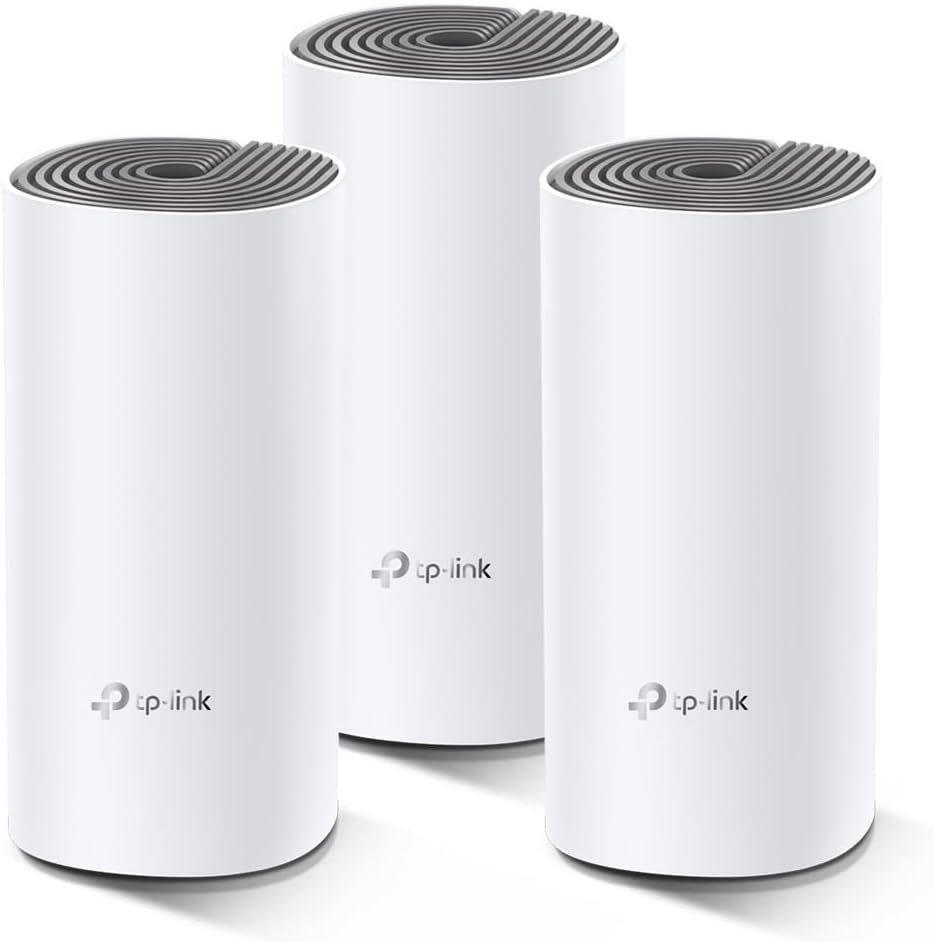 P-Link Deco E4 Mesh WLAN Set (3 Pack), AC1200 Dual Band Router & Repeater (Range up to 370 m², Ideal for Large Houses with Multiple Devices, 6 x 100 Mbit/s Ports) White
