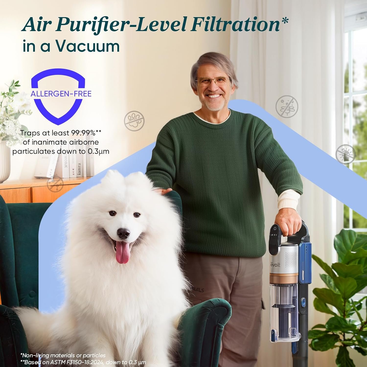 LEVOIT Cordless Vacuum Cleaner with HEPA Filter, Stick Vac with Tangle-Resistant Design, Up to 60 Mins, Powerful Suction, Lightweight, Mini Motorized Brush, for Carpet, Hard Floor, Pet Hair, LVAC-300