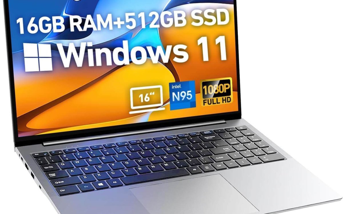 ANPCOWER 2025 Latest 16'' Full HD Laptop Computer Windows 11, 16GB RAM 512GB PCIe SSD, 12th Gen Intel N95 Processor(Max 3.4GHz), Work Laptop