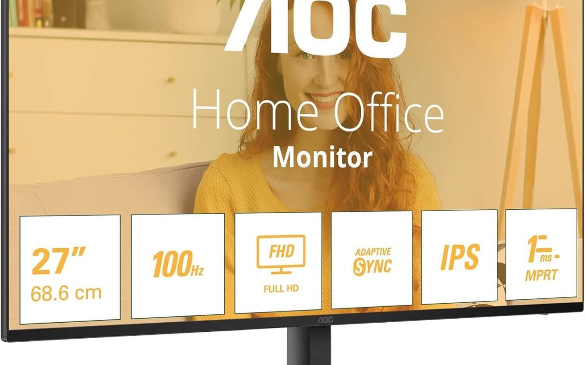 AOC 27B3HA2 - 27 Inch FHD Monitor, 100Hz, IPS, 1ms, FlickerFree, Speakers, 3 sided Frameless, LowBlue Light (1920 x 1080, 250 cd/m2, HDMI 2.0 / DP 1.4)