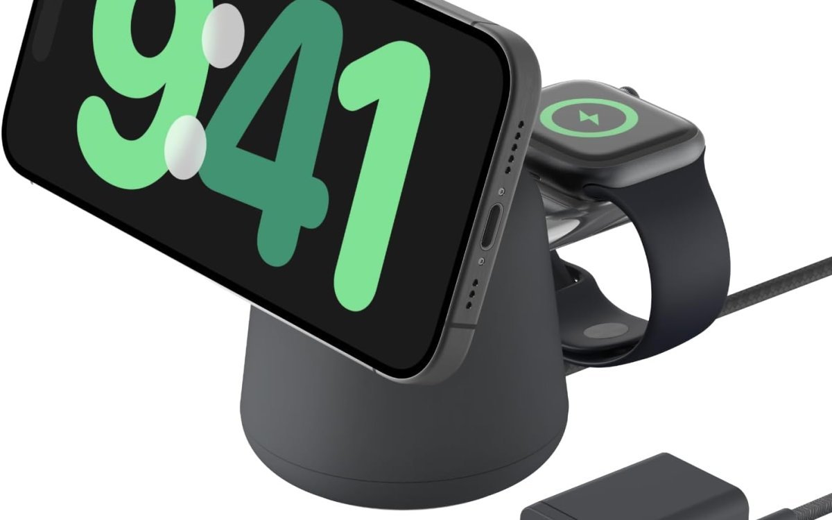 Belkin 2-in-1 MagSafe Wireless Charging Dock 15W Fast Charge iPhone Charger Compatible with iPhone 16, 15, 14, and 13 Series, AirPods, and Other MagSafe Enabled Devices, Includes Power Supply - Black