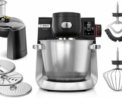 Bosch MUMS6ZS13D Series 6 Food Processor Automatic Programmes, Integrated 1 g Scale, 5.5 L Bowl, Continuous Shredder, Slices, Dough Hook/Whisk/Silicone Brush, Dishwasher-safe, 1,600 W, Silver/Black