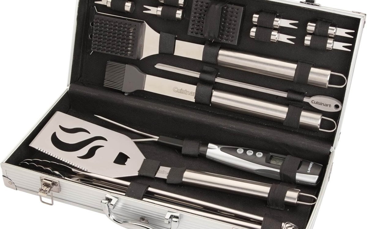 Cuisinart Deluxe Grill Tool Set, 20-Piece BBQ Tools Grill Accessories with Aluminum Case & Digital Temperature Fork, Stainless Steel Spatula, Tongs, Grill Accessories & Utensils, Grilling Set for BBQ