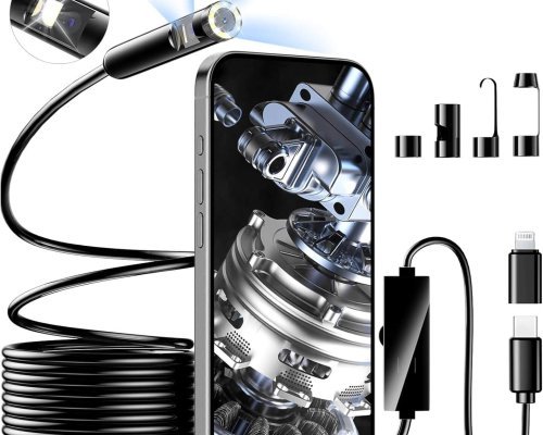 Dual Lens Endoscope Inspection Camera, 1920p Endoscope Camera with 8+1 Adjustable Led Light, Endoscope with 16.5ft Semi-Rigid Cable Snake Camera/ 7.9mm Ip67 Waterproof Camera for iPhone, Ipad, Samsung