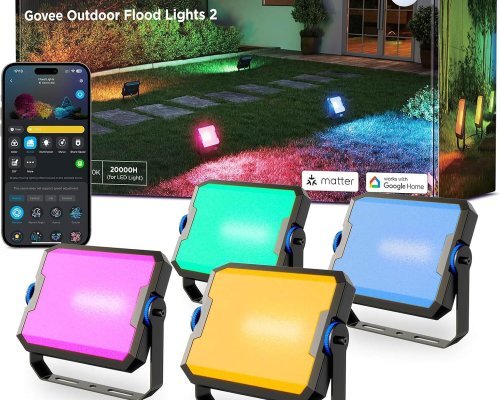 Govee Outdoor LED Spotlight 2, RGBIC Outdoor Spotlight with Cold and Warm White Light, Works with Alexa, Google Home, Matte, 50+ Scenes, Floodlight IP66 Waterproof for Garden, Landscape, Pack of 4