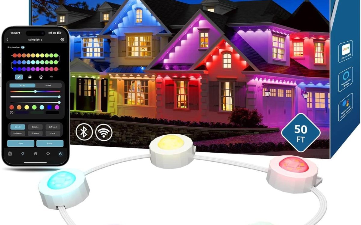 Lepro E1 AI Permanent Outdoor Lights 15m, Smart Outdoor Lights Waterproof, Tunable White, AI Lighting Design Assistant, Colour Changing Eaves Lights, Works with Alexa, 2.4G WiFi & Bluetooth