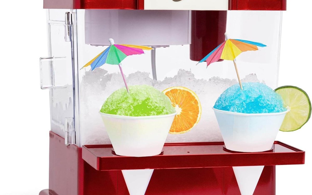 Nostalgia Snow Cone Shaved Ice Machine - Retro Table-Top Slushie Machine Makes 20 Icy Treats - Includes 2 Reusable Plastic Cups & Ice Scoop - Retro Red