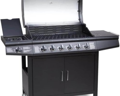 Pro Deluxe 7 Gas Burner 6+1 Barbecue Grill Stainless-Steel Warming Rack, Side-Burner, Built-in Temperature Gauge and Weatherproof Cover (Black)