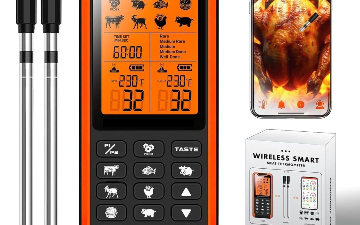 Smart Bluetooth Meat Thermometer - Long Range Wireless Food Thermometer, Digital Meat Thermometer with Dual Probes for BBQ Grill, Oven, Smoker, Air Fryer