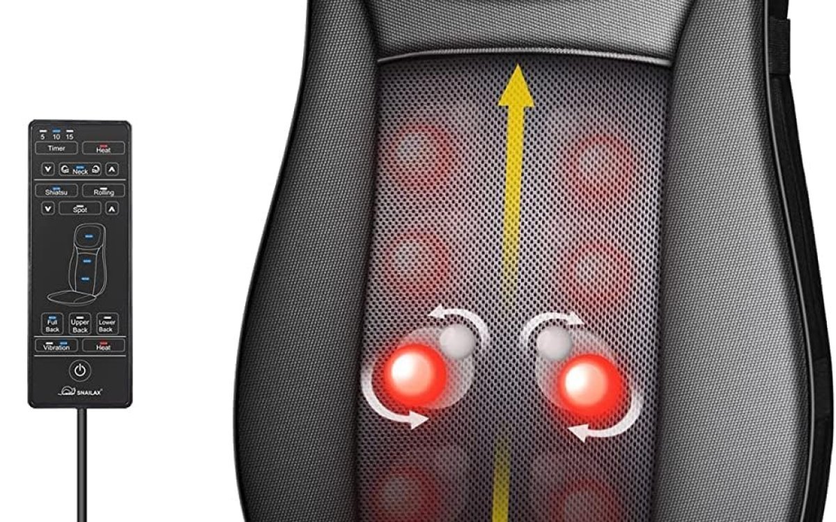Snailax Back Massager with Heat, Shiatsu Massager Chair Full Body, Deep Kneading Rolling Massage Chair Pad, Neck Back Massage Seat with Height Adjustment, Gifts for Men Women