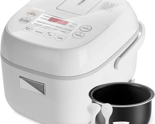 Toshiba Mini Rice Cooker, 3 Cups Uncooked Small Rice Cooker, Steamer & Warmer, With Fuzzy Logic And One-Touch Cooking, 24 Hour Delay Timer And Auto Keep Warm Feature,