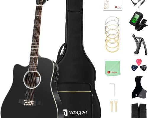 Vangoa - 12 String Left-Handed Electric Acoustic Guitar Cutaway 42" Full Size Dreadnought Spruce Top Sapele Body