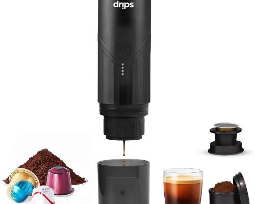 drips Portable Electric Espresso Machine with 3-4 Minute Self-Heating, 20 Bar Mini Coffee Maker Compatible with NS Capsule & Ground Coffee for Camping, Travel, Hiking, Office